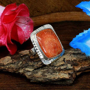 Anillo bohemio de plata de ley 92,5 al por mayor hecho a mano con esponja natural coral piedra preciosa en forma de marquesa corte suave para regalos - Product Image 2