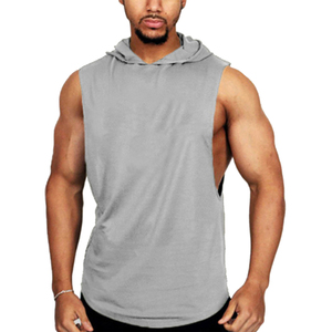 Vente en gros de débardeur à capuche pour hommes sans manches chemise musculaire à séchage rapide gilet d'entraînement OEM logo personnalisé - Product Image 5