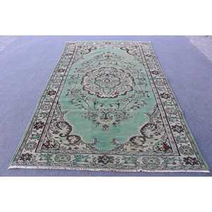 พรมวินเทจขนาด 5.6x9.7 ฟุต พรมตุรกี พรมสีเขียวไล่เฉด พรมขนสัตว์ - Product Image 1