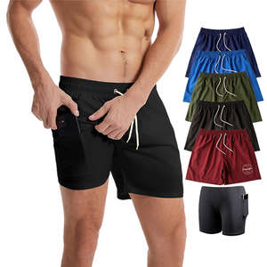 2025 verano ecológico pantalones cortos de malla de entrenamiento para hombres de dos pisos cintura media cintura elástica patrón sólido teñido liso al por mayor - Product Image 1