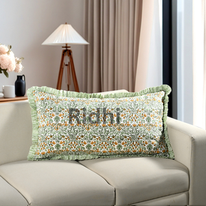 Juego de fundas de almohada lumbar con volantes largos, color amarillo Goldenrod, 20x30, estampado floral a mano, estilo occidental, de algodón, para sofá, dormitorio, casa de campo - Product Image 4