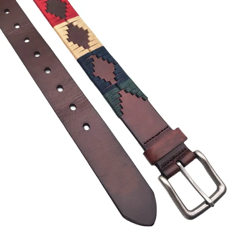 Manufacturers Customized Sport Embroidered Argentinian Polo Belt Emboss Genuine Leather Riding Equestrian Belt