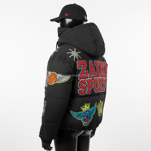 Chaqueta acolchada de Invierno para mujer con estilo, tela de poliéster de alta densidad bordada con logotipo personalizado, chaqueta acolchada negra cálida para mujer - Product Image 5