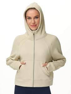 Sweat-shirt à capuche décontracté pour femme en polaire avec fermeture éclair et logo, pour l'automne/hiver, entraînement, yoga, coupe ample - Product Image 3