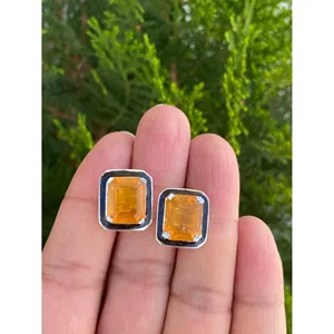 925 Silver Fire <b>Opal</b> Enamel <b>Stud</b> <b>Earrings</b> Geometric Pattern Bezel Setting Rose Gold Diamond Rhodium for Wedding Engagement - Product Image 1