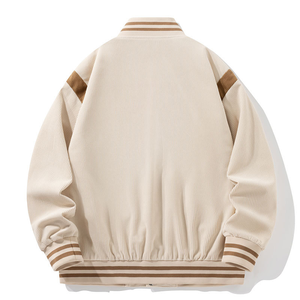 Chaqueta 100% de algodón con botones de manga larga gruesa de alta calidad personalizada para hombre, chaqueta universitaria a rayas para hombre - Product Image 2