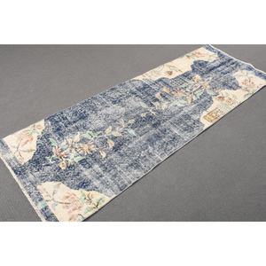 Alfombra vintage, alfombra tipo pasillo de 2.6x6.9 pies, alfombra con diseño de plantas y árboles azules - Product Image 3