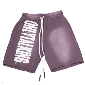 Adult <b>Men's</b> Acid Wash <b>Short</b> Sun Faded Cotton French Terry <b>Patch</b> Embroidery Distresses Acid Wash <b>Short</b> With Drawstring Waste - Product Image 2