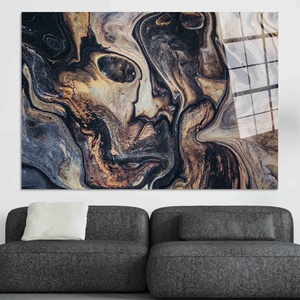 Art mural abstrait à l'encre d'alcool dorée : Tableau imprimé sur toile, Art sur verre trempé - Product Image 1