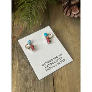 Navajo Handcrafted Multi Stone & <b>Sterling</b> <b>Silver</b> <b>Stud</b> <b>Earrings</b> with Bezel <b>Set</b> Jade and Diamond Accents - Product Image 4