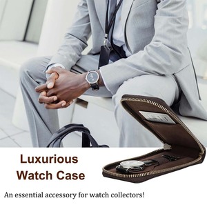 Wholesale High Quality Genuine Cow Leather <b>Watch</b> Travel <b>Case</b> Portable Zipper Organizer with Suede Lining for <b>Watches</b> - Product Image 5