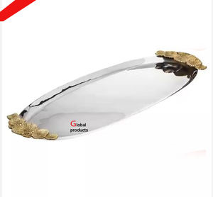 ถาดเสิร์ฟทรงรีสำหรับโรงแรมพร้อมด้ามจับลายใบไม้สีทองดีไซน์สวย2025 - Product Image 2