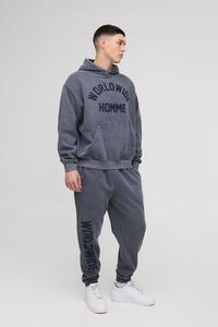 ชุดวอร์มผ้าคอตตอน100% 400gsm สำหรับผู้ชายเสื้อมีฮู้ดและกางเกงแบบสวมธรรมดางานตามสั่ง - Product Image 2