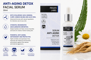 Suero Facial Detox Antienvejecimiento de Marca Privada 30ml OEM |   Ácido Hialurónico, Ginseng y Aloe Vera |   Vegano Orgánico |   Hecho en España, UE - Product Image 2