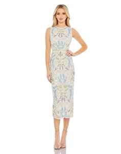 Robe modeste à col rond, longueur mi-cuisse, ornée de perles, broderie, devant droit, longueur genou, taille naturelle, style simple, intégrée - Product Image 3