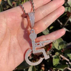 Collier pendentif pour homme, style hip-hop, luxe, plaqué or 14 carats, argent sterling, serti de moissanite incolore, design de rappeur, tireur en fauteuil roulant - Product Image 1