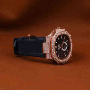 Reloj Hip Hop de lujo para hombre con esfera geométrica, reloj de cuarzo helado de oro rosa, correa de cuero negro, diseño de moda personalizado - Product Image 4