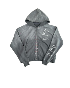 Conjunto de Sudadera con Capucha y Pantalones Cortos de Invierno Personalizado 100% Algodón con Pedrería, Lavado Ácido, Efecto Desgastado y Estampado Puff, Estilo Urbano con Cremallera - Product Image 1
