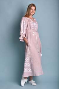 Vestido bohemio con diseños ucranianos, vestido de cambio bordado en beige, estilo bohemio largo - Product Image 6