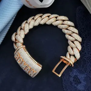 Yellow Gold Hip Hop Jewelry Round Cut Moissanite Diamond Cuban Link Bracelet With Interlock Closure