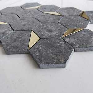 Norr grafito 3 pulgadas 73mm hexágono pared mosaicos único moderno Metal oro piedra vidrio cerámica malla porcelana para Baño - Product Image 2