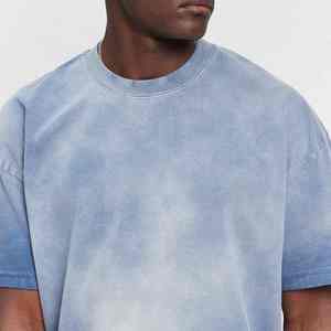 2025 nouveauté haute qualité décontracté lavé T-Shirts hommes col rond bleu blanc tache 100% coton coupe régulière en gros - Product Image 1