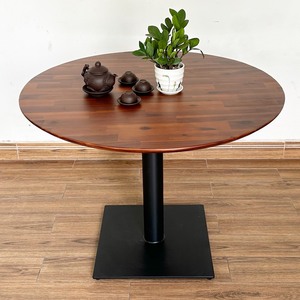 Melaleuca <b>Wood</b> Round <b>Table</b> with Square Iron Base 100cm Assembled & <b>Extendable</b> for Living Room or Home Office BA68143 - Product Image 3