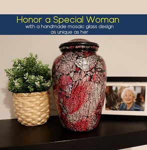 แก้วโมเสคสำหรับผู้ใหญ่ขนาดใหญ่ทำด้วยมือใส่เถ้ากระดูกพร้อมกระเบื้องแต่ละชิ้นใช้ด้วยมืองานศิลปะที่ไม่เหมือนใครสำหรับงานศพ - Product Image 6