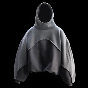 Sweat à capuche pour homme en molleton lourd 500 g/m², 100 % coton, lavage à l'acide, gris délavé, brodé, sans poches - Product Image 2