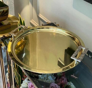 Bandeja de desayuno de metal para el día especial de Eid con bandeja de servicio de acero inoxidable elegante de uso multiusos para hoteles y decoración del hogar - Product Image 3