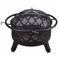 Brasero portable d'extérieur 26 pouces en acier noir, alimenté au bois, avec découpes décoratives, écran anti-étincelles en maille, design et couleurs personnalisables, autoportant
