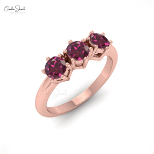 Anillo de Compromiso y Matrimonio de Oro Rosa de 14k con 3 Piedras de Granate Rodolita Natural de Corte Redondo de 4mm, Producto de Alta Demanda, Lote al por Mayor - Product Image 1