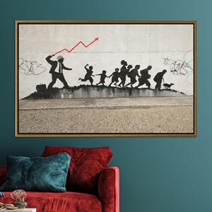 Canvas: Political Graffiti - Businessman & Kids Artwork Print,GOLD <b>FRAMED</b> CANVAS - Product Image 1