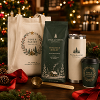 Coffret cadeau de Noël personnalisé AT PACK, ensemble d'emballage de café pour les fêtes, avec sachets de café, sac fourre-tout et logo festif