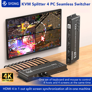 สวิตช์ KVM <span class=keywords><strong>HDMI</strong></span> แบบ 4 เข้า 1 ออก 4K รองรับการแสดงผลแบบ Seamless Quad Screen หลายจอภาพแบบเรียลไทม์, แชร์เมาส์และคีย์บอร์ดสำหรับจอภาพ - Product Image 2