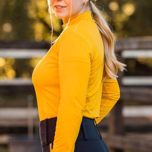 Camiseta de equitación para mujer de alta calidad, transpirable, de secado rápido, de poliéster/spandex, ajuste slim, hecha a medida, talla grande, color liso. - Product Image 6