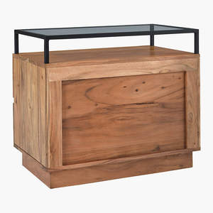 Table de chevet moderne Kenzie en teck massif et aluminium avec plateau en verre et finition marron - Product Image 5