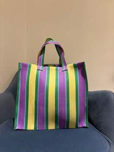 Custom Eco-Friendly Recycled <b>Nylon</b> High Quality Beach Cosmetic <b>Bags</b> Fashionable Striped Woven Reusable <b>Zipper</b> Shopping Cases - Product Image 3
