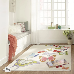 Butterfly White Wool Hand <b>Tufted</b> Kids' Playroom Safari Accent <b>Rug</b> Cartoon Animal Print Design Prayer Decorative Gift - Product Image 2