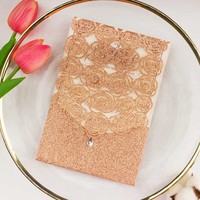 Carte d'invitation de mariage en or rose argenté découpé au laser avec paillettes de diamant poche de voeux Sweet 16 Quinceanera Bridal Show Birthday