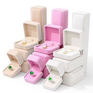 Velvet Jewelry <b>Box</b> Rectangle Lid Closure Elegant Plain Style for Jewellery <b>Storage</b> in Pink White <b>Beige</b> Colors - Product Image 1