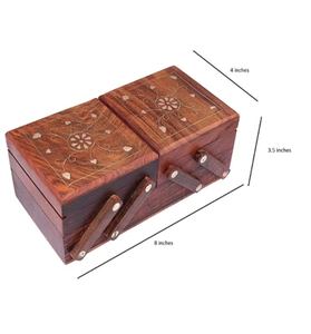 Elegante joyero de madera Sheesham, elegante estuche de almacenamiento marrón Natural para mujer con Heritage Craft Indian Origin - Product Image 2