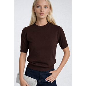 เสื้อไหมพรมคอกลมแขนสั้น - สีชมพู - สีชมพู - Product Image 3