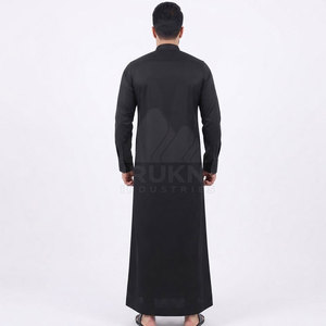 Classic Arabic <b>Thobe</b> <b>for</b> <b>Men</b> Long Sleeve Ankle Length Lightweight Breathable Cotton with Round Crew Neck and Button Front Design - Product Image 2
