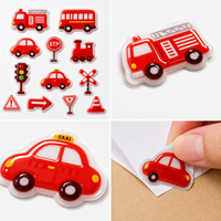 Feuille d'autocollants époxy durables personnalisables pour enfants : Véhicules de circulation, Camion de pompiers, Feu de circulation, Panneau Stop, Train, Cône – Activité créative éducative