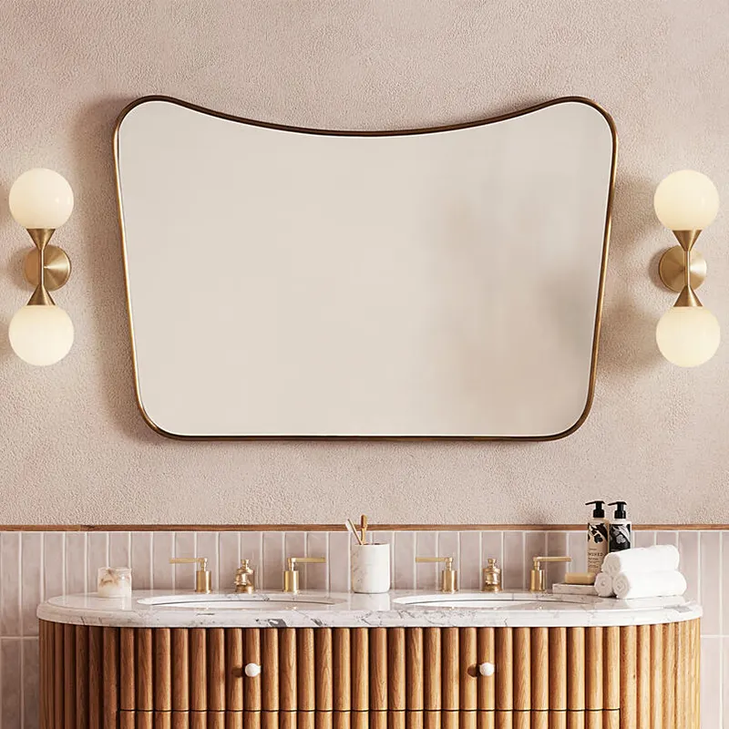Curved Frame Mirror Decor Antique Brass Bathroom Modernist Mirrors