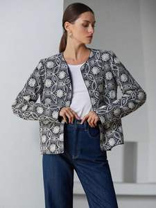 Chaqueta corta SUZANI de Otoño Invierno 2025 para mujer, elegante chaqueta India hecha a mano con diseño bordado, decoración de botones de algodón tejido - Product Image 6