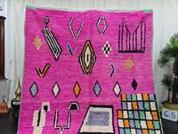 Hermosa y auténtica alfombra Boujaad 8x10, alfombra marroquí hecha a mano, alfombra de lana elegante tejida fucsia Bohemia bereber abstracta única a bajo precio