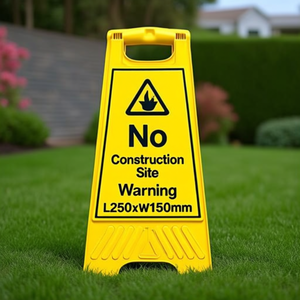 No Entry to Construction Site Warning Sign L250xW150mm Yellow/Black <b>Plastic</b> Yard & Lawn Sign - Product Image 3