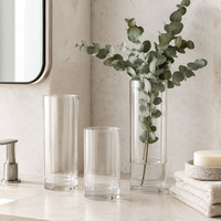 Vase de table moderne en verre transparent, grand cylindre haut de 30, 40, 50, 60 cm de hauteur et 10, 20, 25 cm de diamètre, idéal pour les mariages
